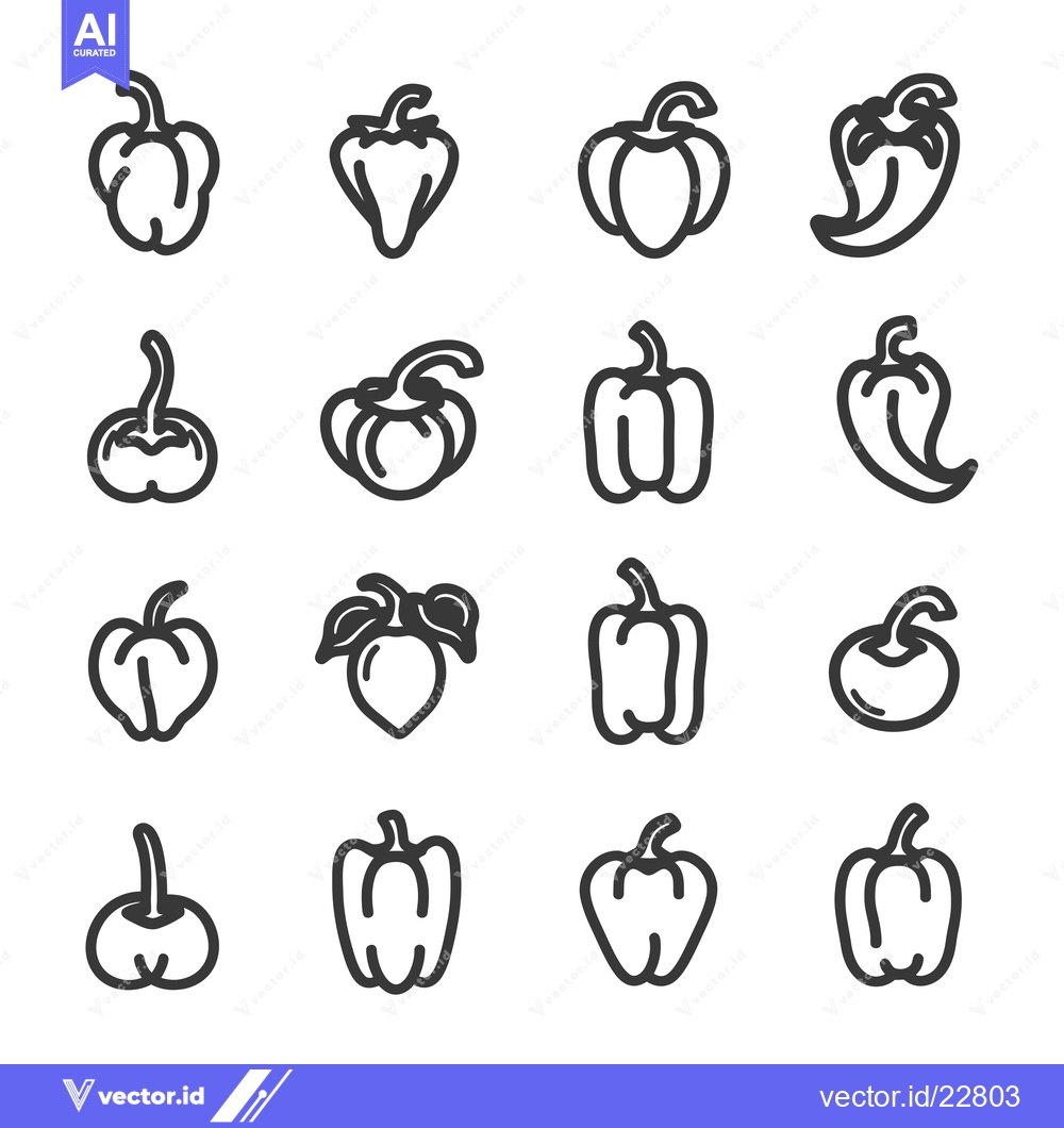 Premium Vector of Bell Peppers and Chili Peppers Illustrated in Black and White