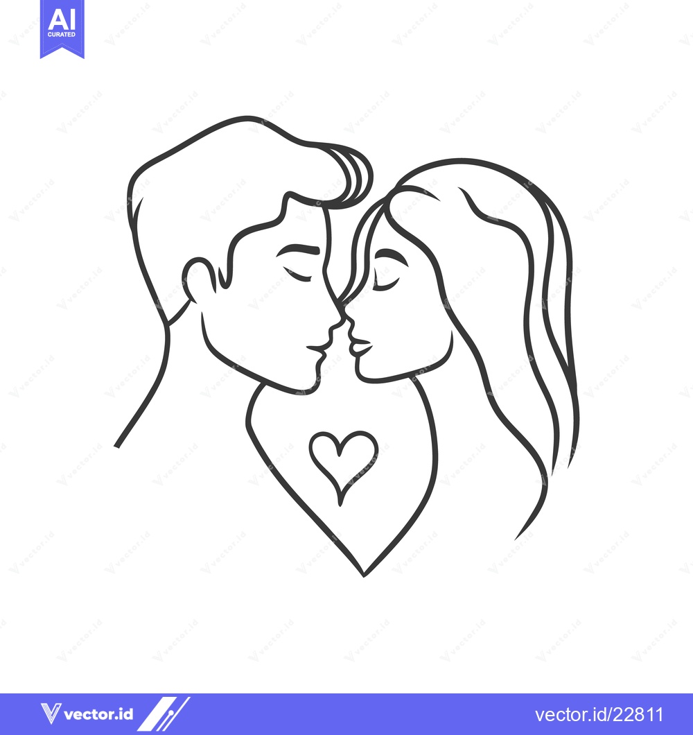 Premium Vector of A sketch of a man and woman with a heart symbol