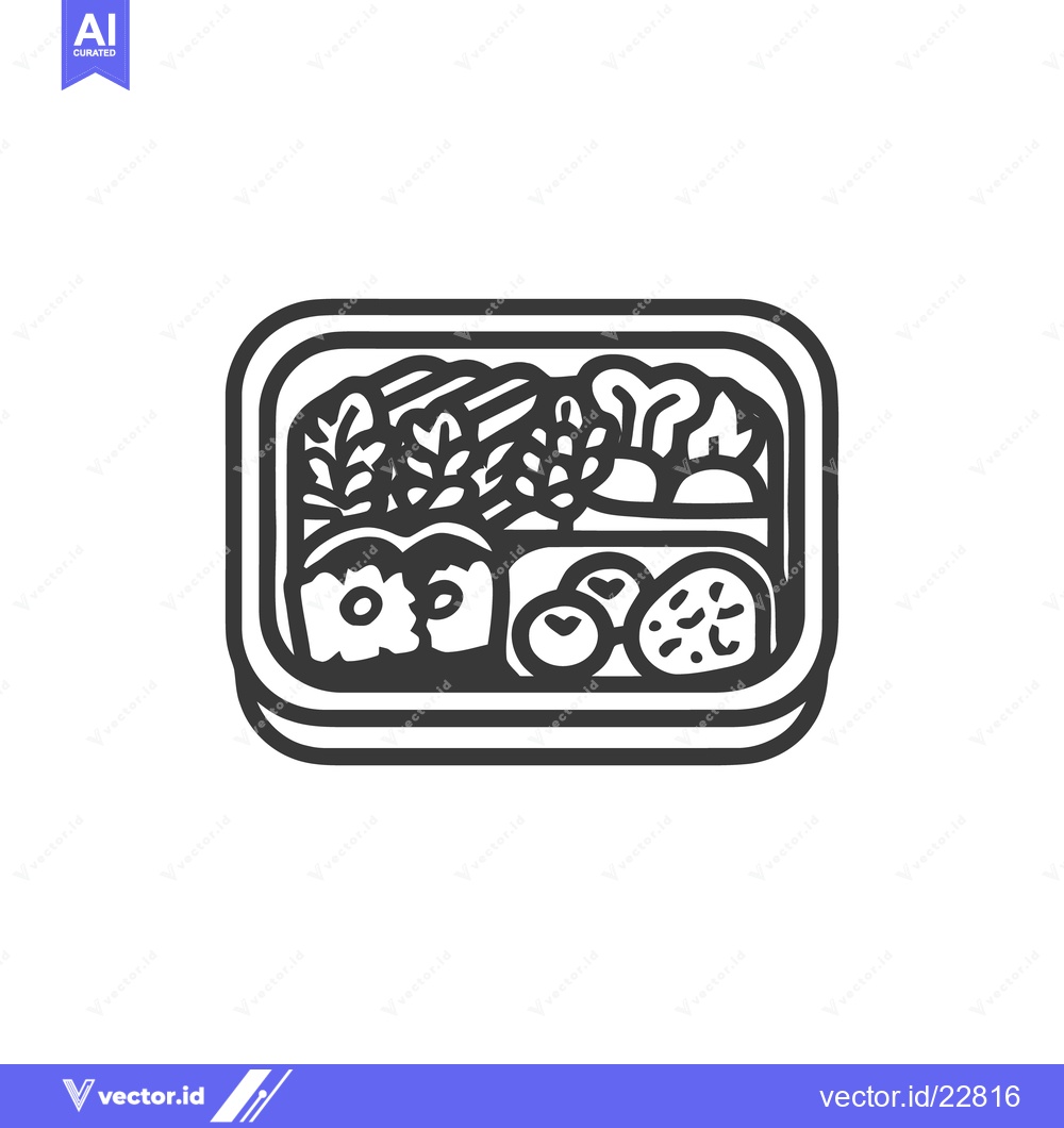 Premium Vector dari Bento Box Icon: Stylized Meal with Vegetables, Meat, and Rice