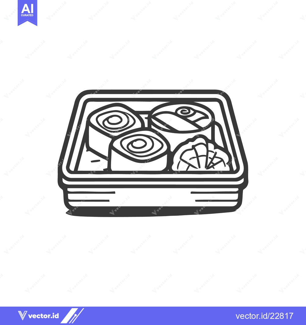 Premium Vector dari Bento Box Sketch: Japanese Cuisine with Sushi Rolls and Garnish