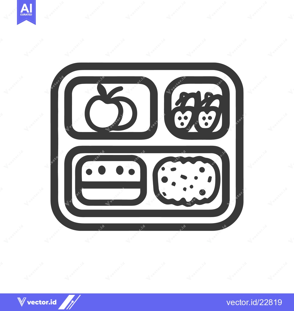 Premium Vector of Bento Box Icon: Apple, Strawberries, Cookie, and Brownie Outline