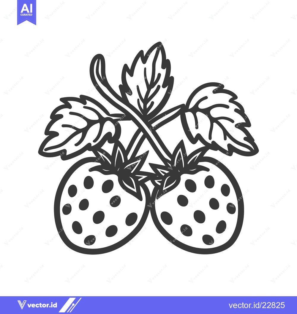 Premium Vector of Two Strawberries With Leaves Displayed In An Artistic Illustration
