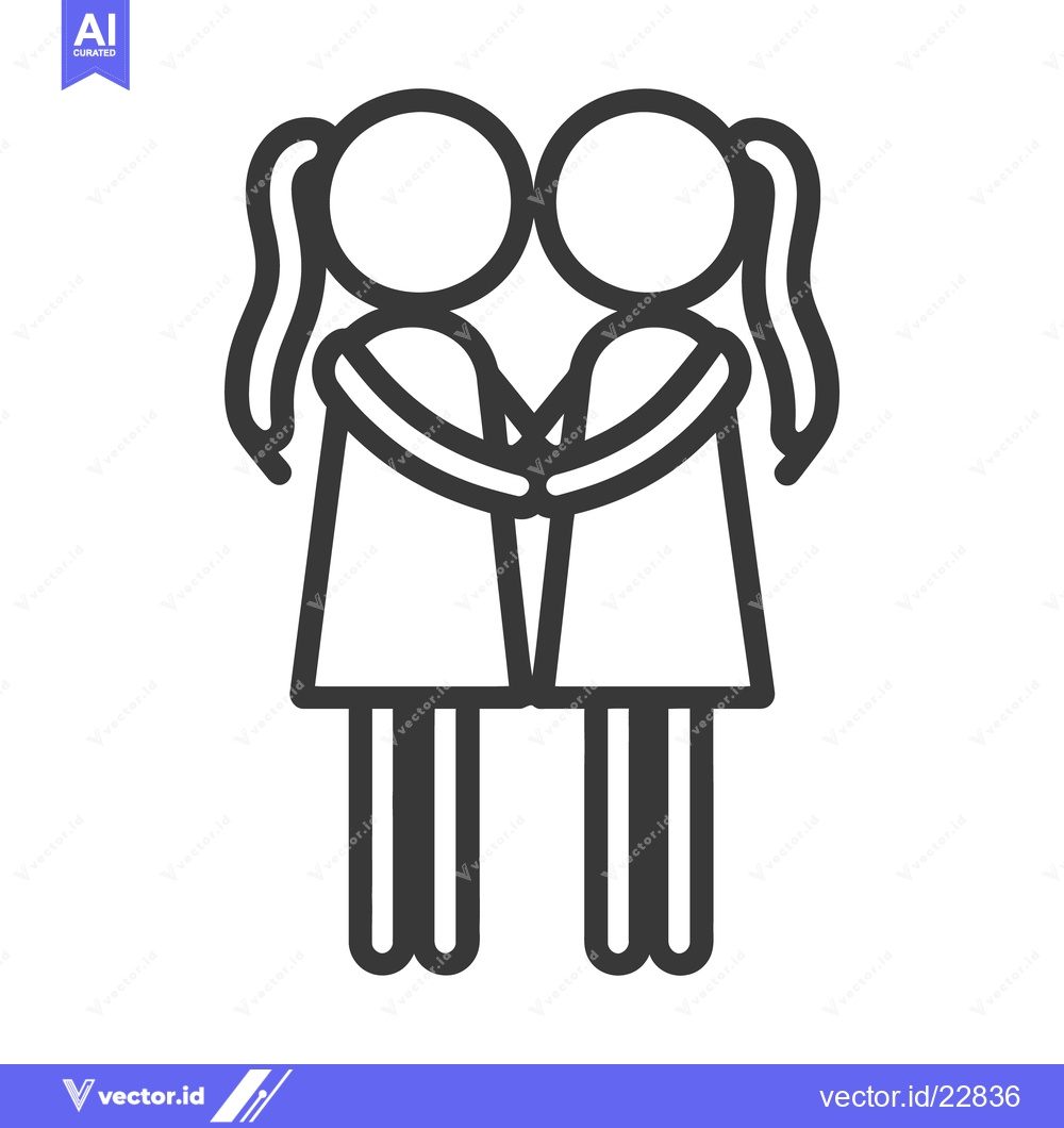 Premium Vector dari Two stick figure females in a close embrace holding hands