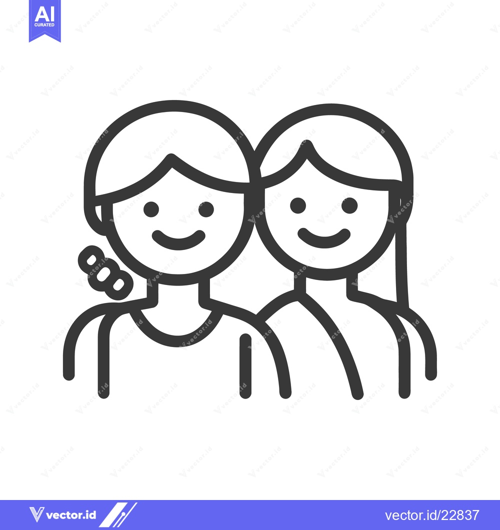 Premium Vector of Two happy people standing together in simple line drawing format