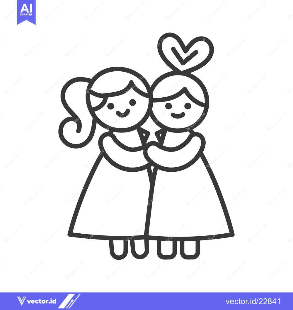Premium Vector of Two smiling women embrace with a heart above their heads