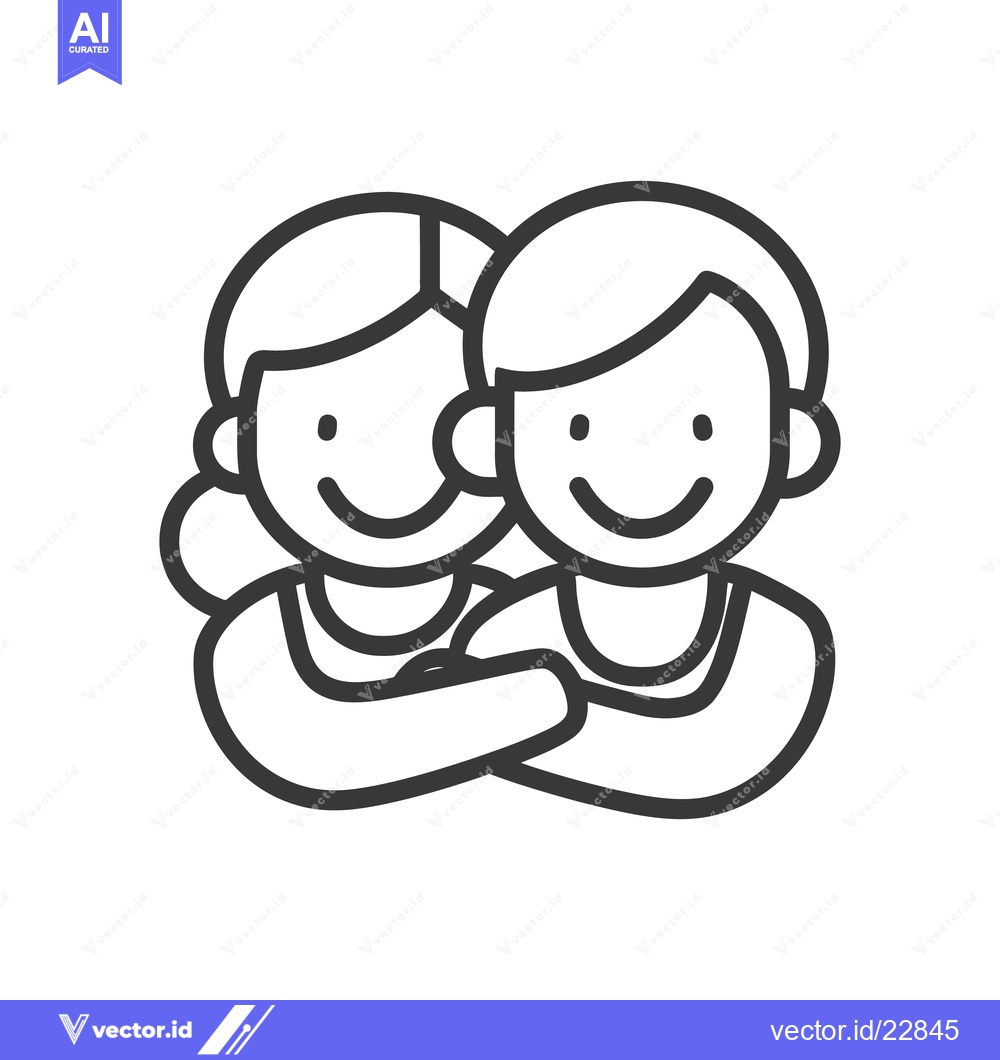 Premium Vector dari Two smiling people hugging each other in simple outline form