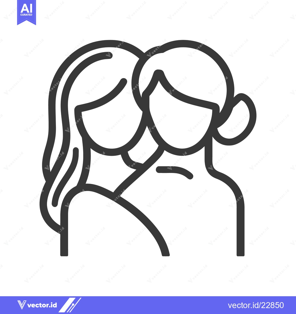 Premium Vector dari Two women in close embrace as a line art illustration