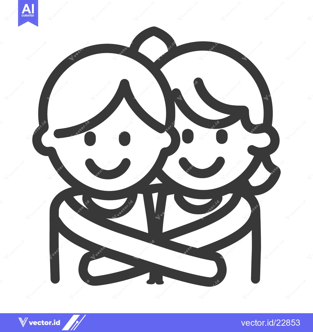 Premium Vector of Two simple illustrated figures embrace and smile happily together