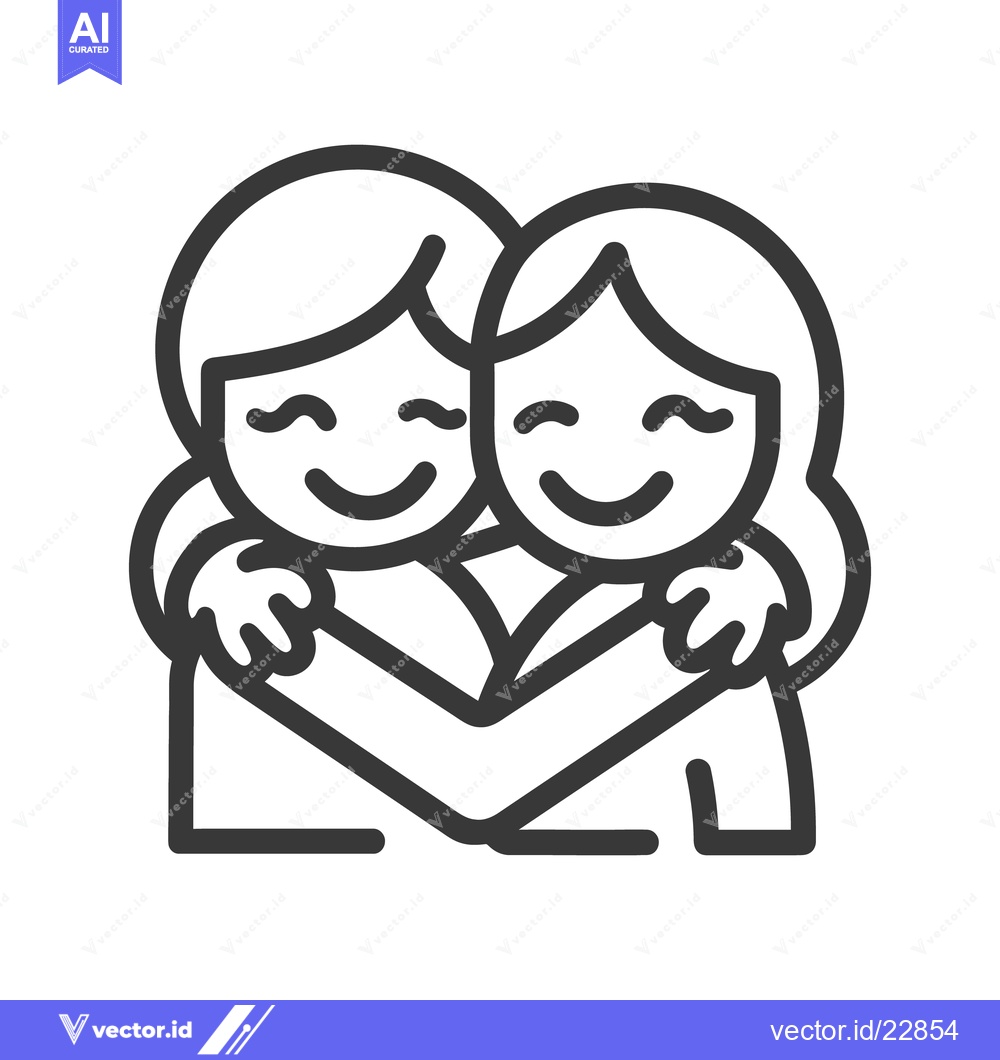 Premium Vector dari Two smiling people embracing each other in a line illustration