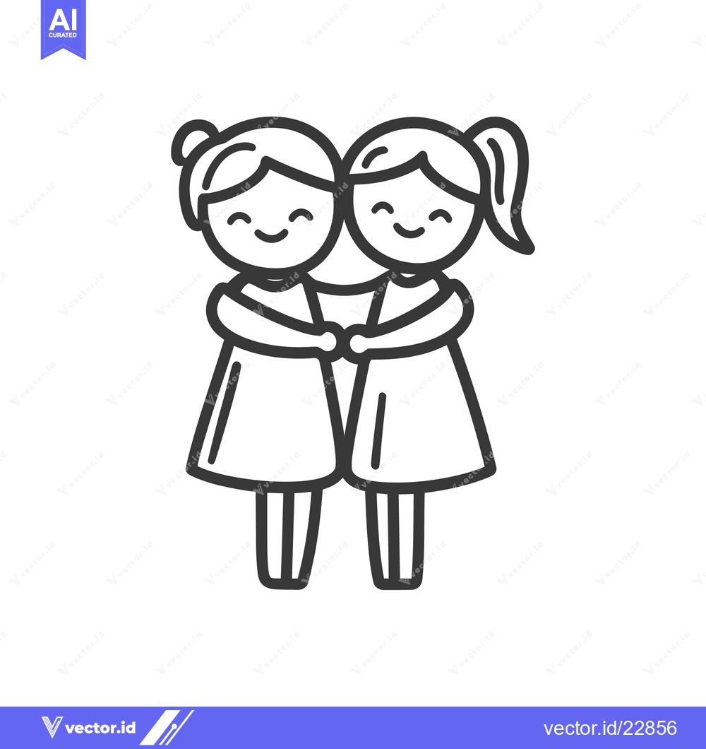Premium Vector dari Two smiling cartoon girls embracing and holding hands together