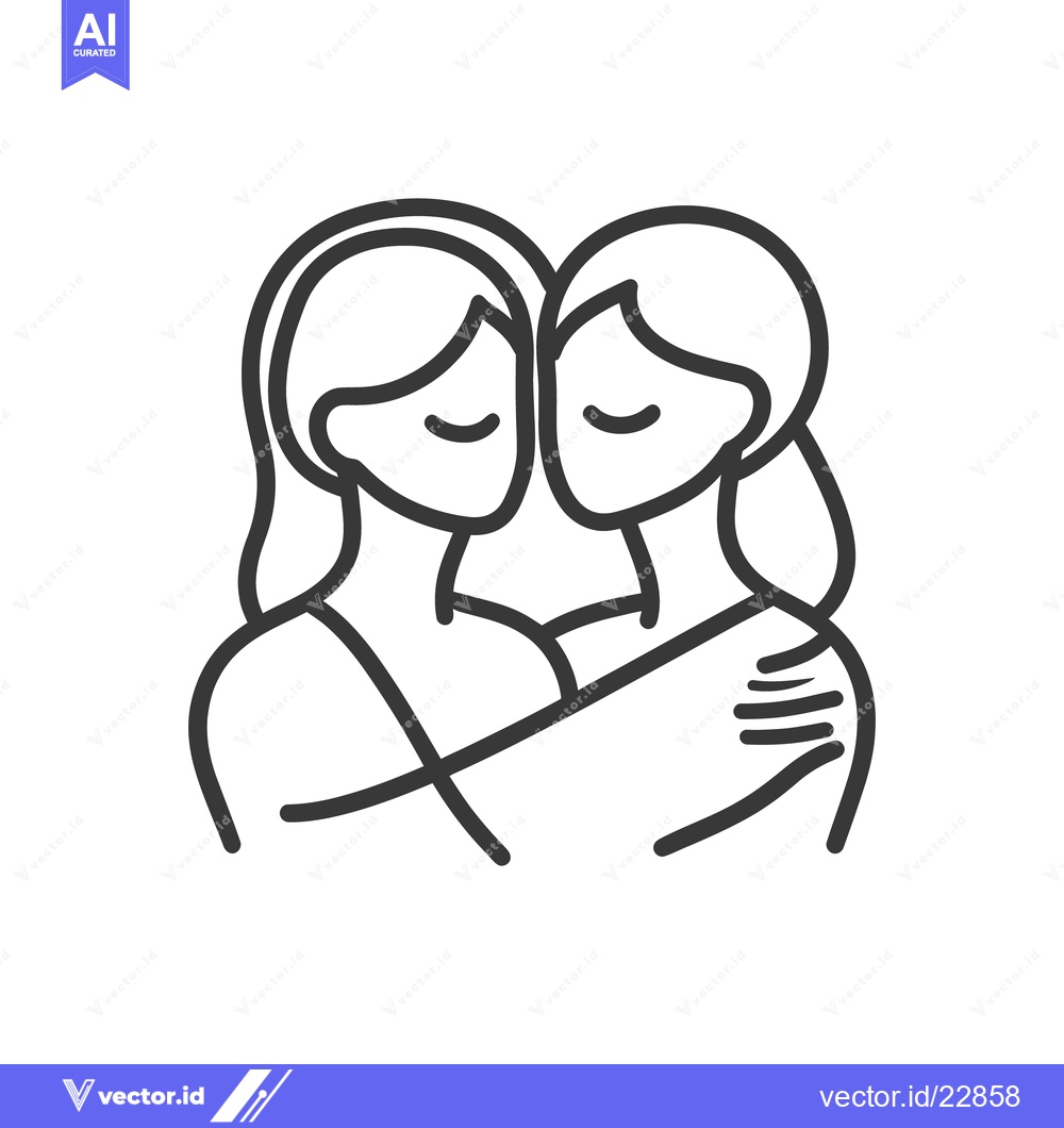 Premium Vector of Two women embracing in a simple black and white line art