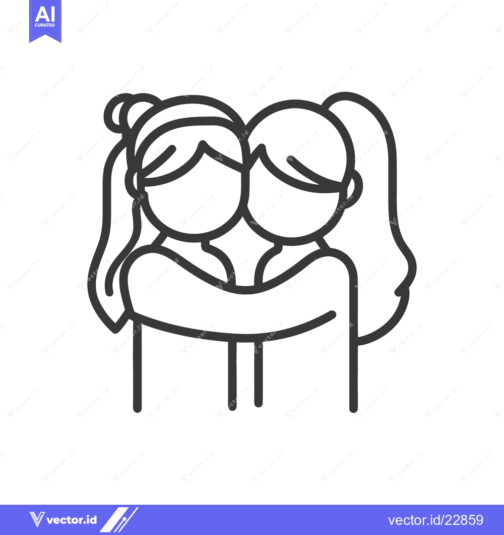 Premium Vector of Two women embracing tightly in a minimalist black line drawing
