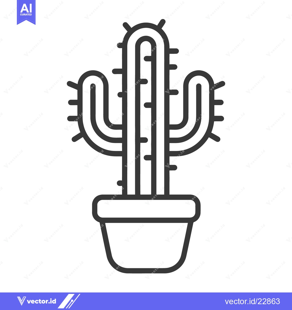 Premium Vector dari A potted spiky cactus plant illustration with simple line art details
