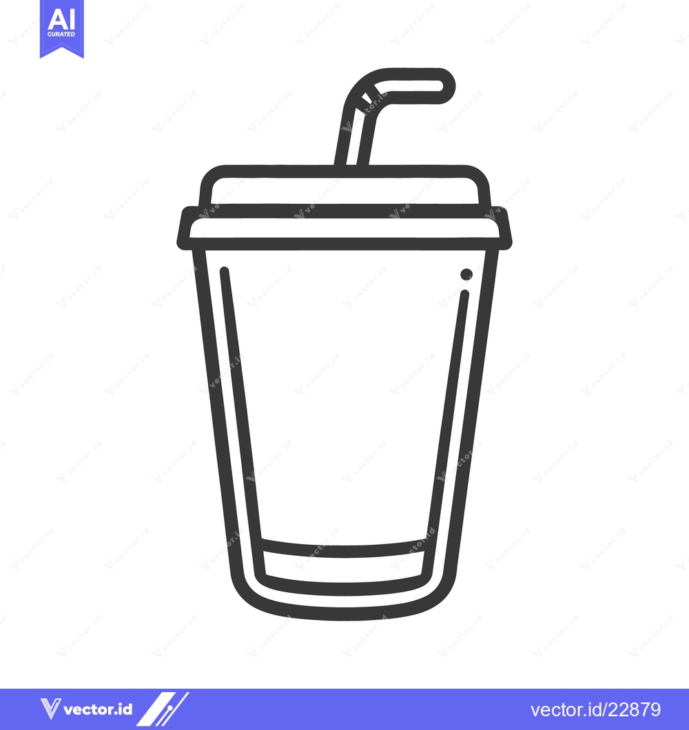 Premium Vector of A line drawing depicting a beverage cup with a straw