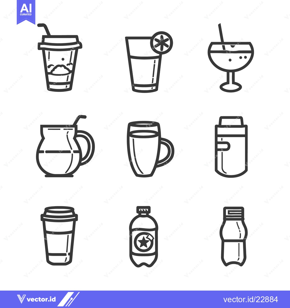 Premium Vector of Various simple line art drawings of beverages and drinking vessels