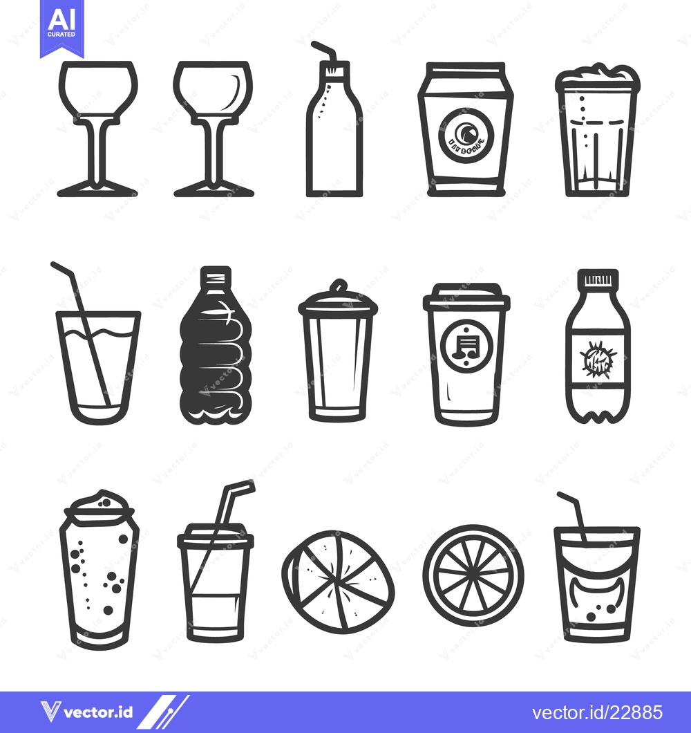 Premium Vector dari Illustrations of various beverage containers and citrus fruit slices