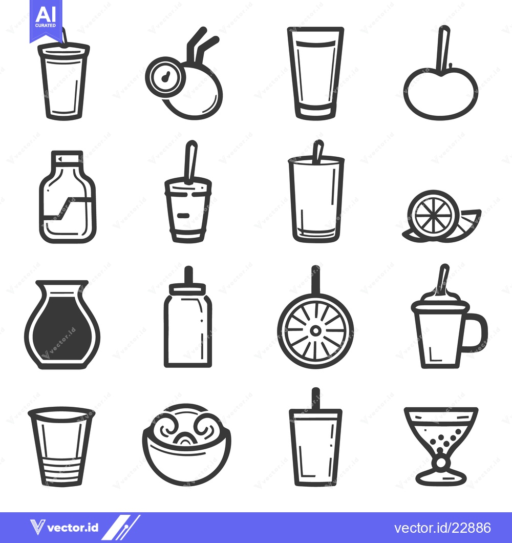 Premium Vector of Assorted line art icons depicting various beverages and food items