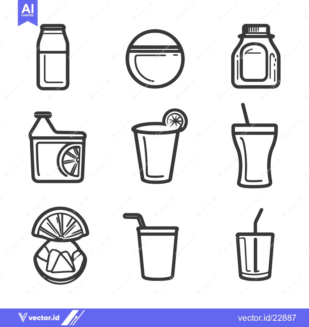 Premium Vector dari Outlined illustrations representing various beverage containers and dr