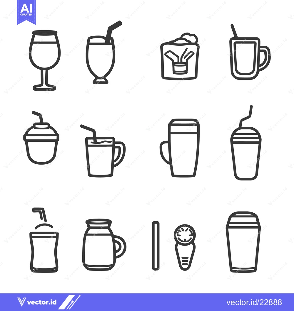 Premium Vector of A collection of simple line art drink container icons