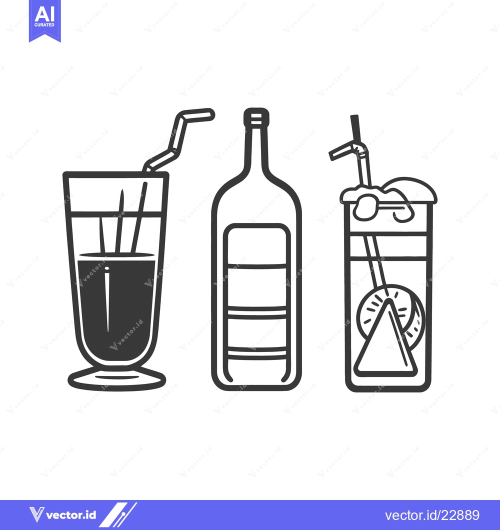 Premium Vector dari Three stylized beverages represented by simple outlined illustrations