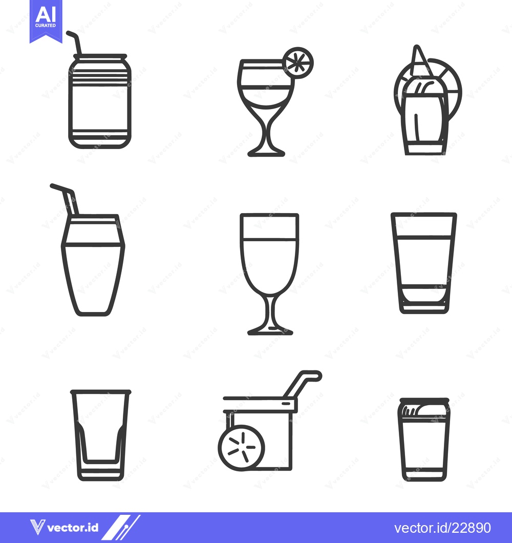 Premium Vector dari Simple outline illustrations of various beverage glasses and container