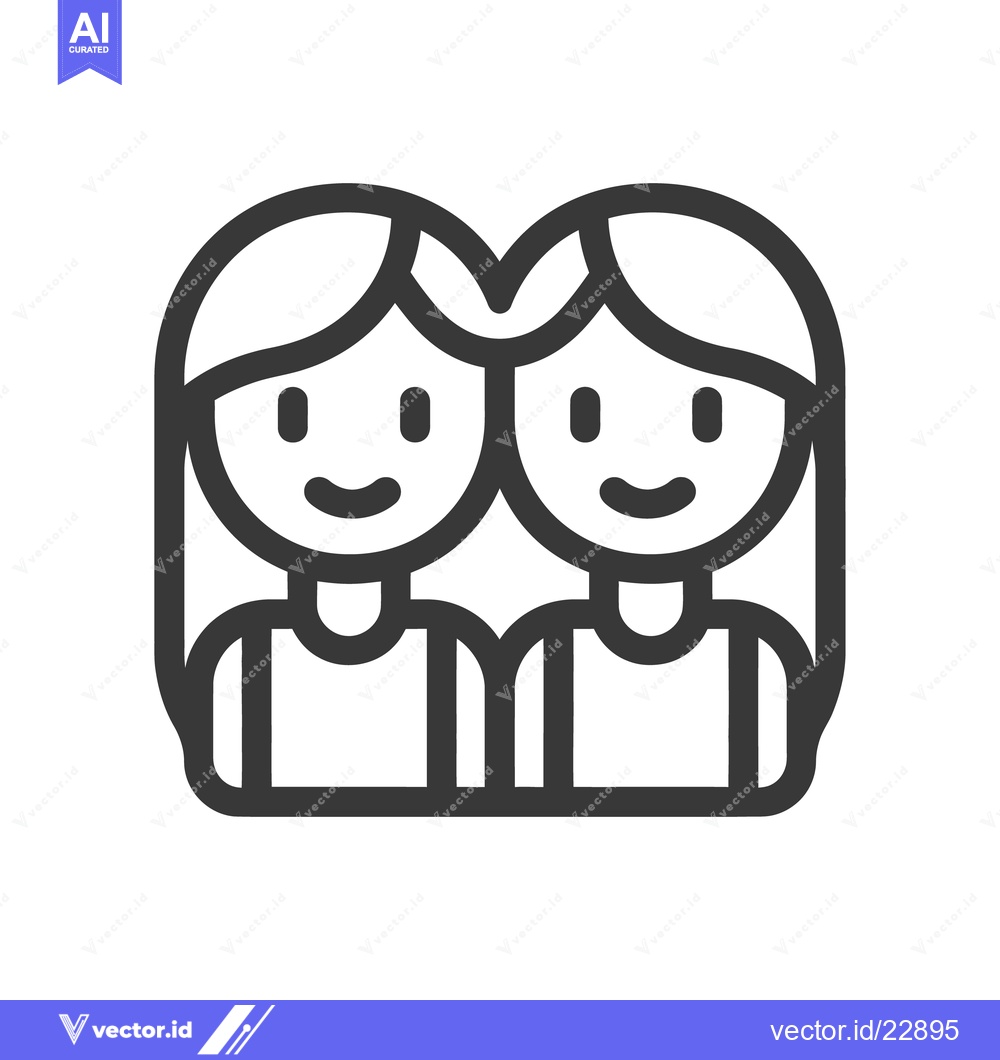 Premium Vector of Two smiling cartoon girls with long straight hair and matching shirts