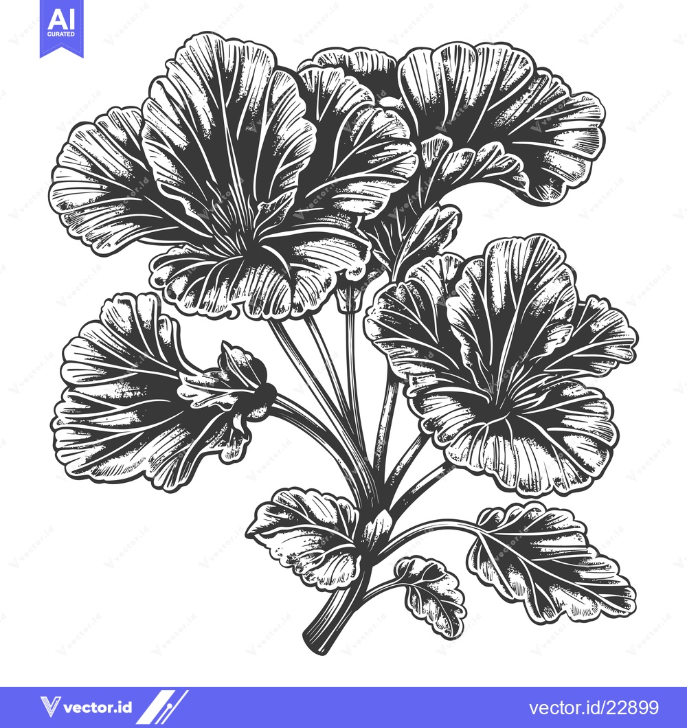 Premium Vector of A Detailed Ink Drawing Of Geranium Flowers And Leaves