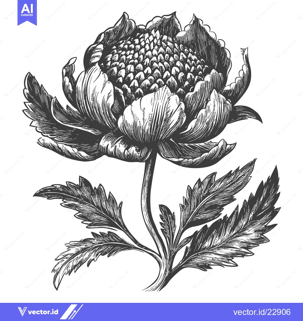 Premium Vector of Detailed Ink Drawing of a Single Blooming Flower