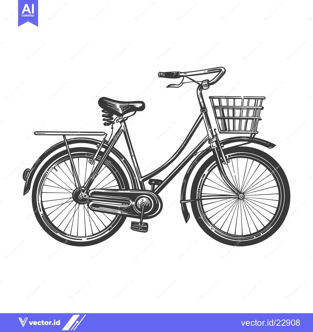 Premium Vector dari A classic black bicycle with a basket and carrier illustration