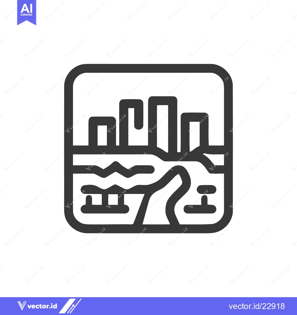 Premium Vector dari Minimalist Icon of Cityscape Over Water with Reflections in Rounded Fr