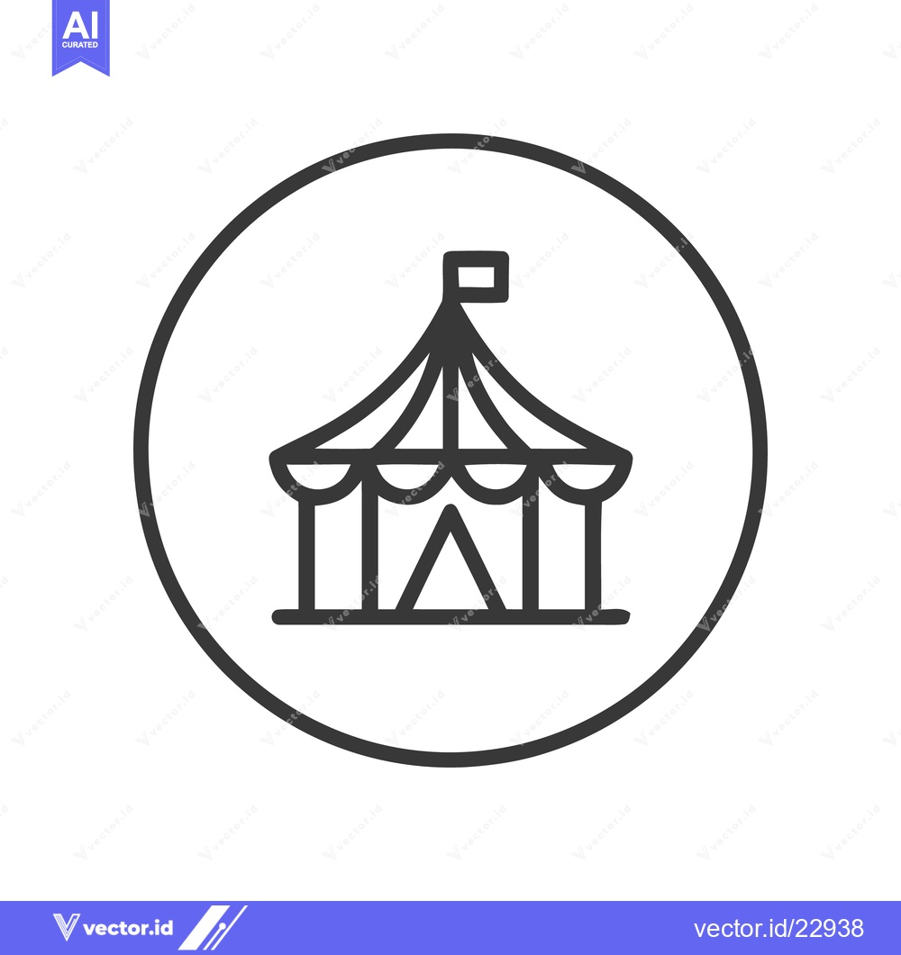 Premium Vector of Minimalist Circus Tent Icon in Circle, Simple Line Art Design