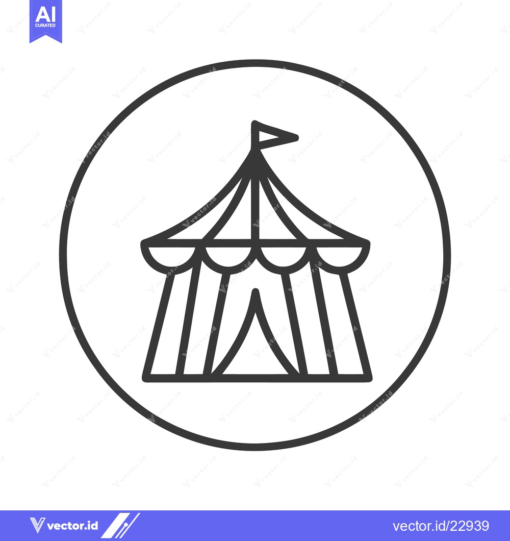 Premium Vector dari Minimalist Circus Tent Icon in Circle, Bold Line Art