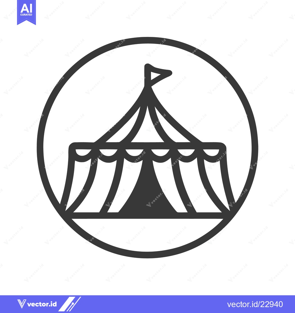 Premium Vector of Minimalist Circus Tent Icon in Circle, Dark Gray on White Background