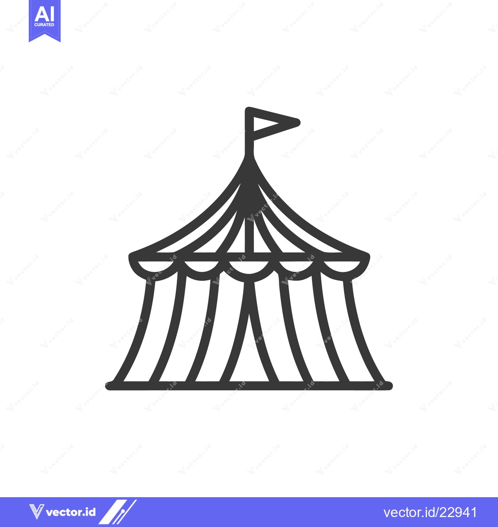Premium Vector of Minimalist Circus Tent Icon with Flag on White Background