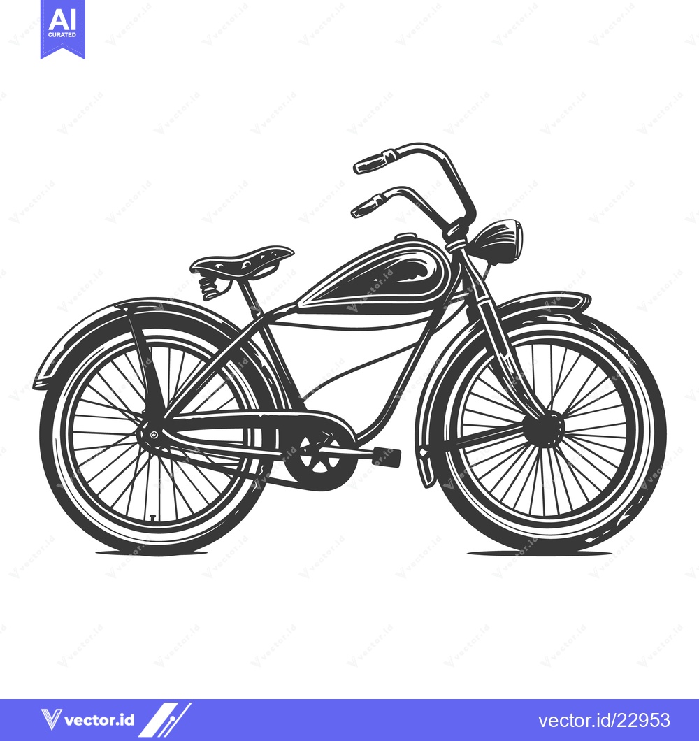 Premium Vector of Classic Bicycle Depicted With Detailed Illustration In Monochrome Styl
