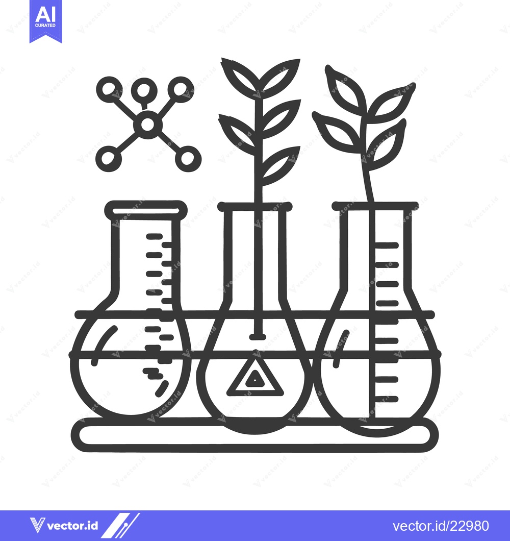 Premium Vector dari Illustration shows lab flasks with plants and molecular structure icon