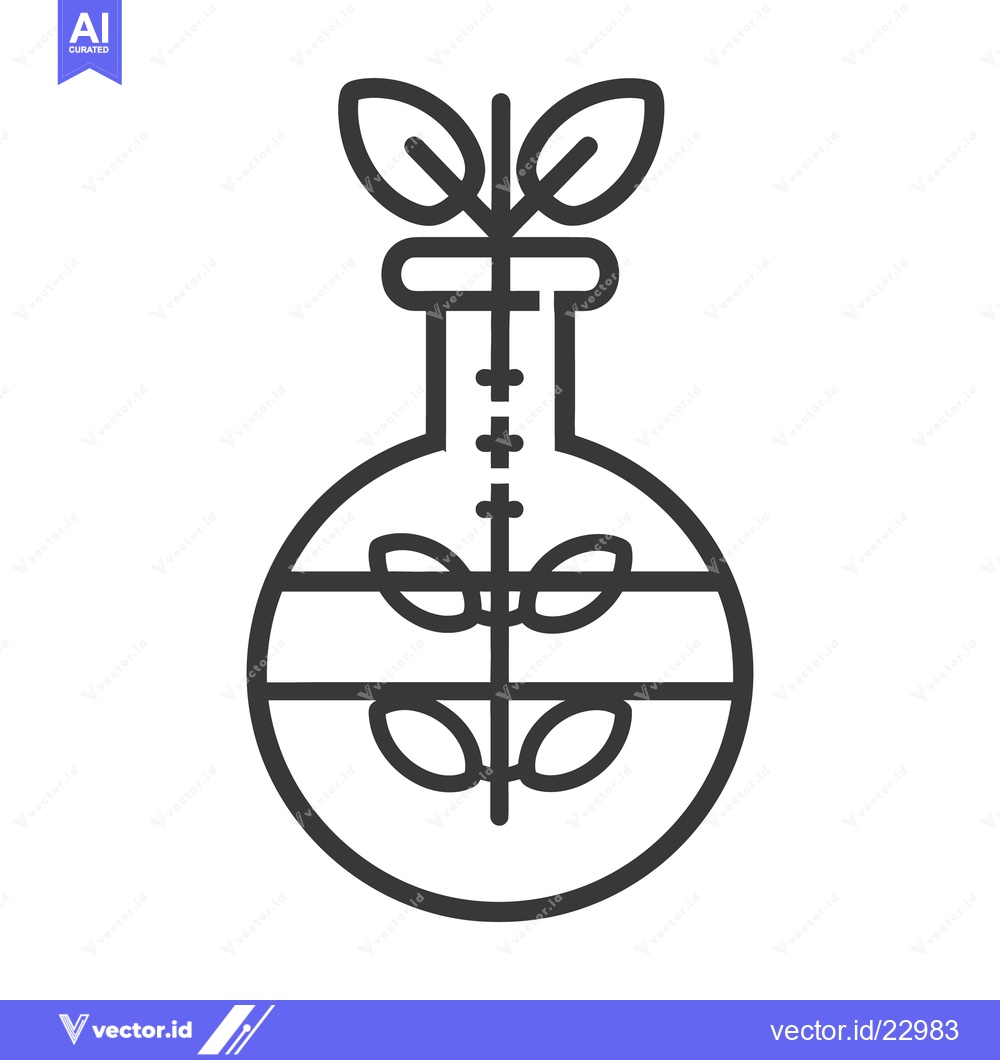 Premium Vector dari A stylized laboratory flask with growing plants and leaves depicted