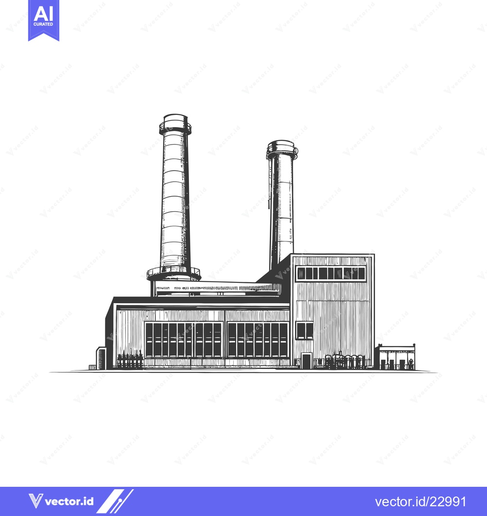 Premium Vector dari Industrial Power Plant Building Sketch Illustration