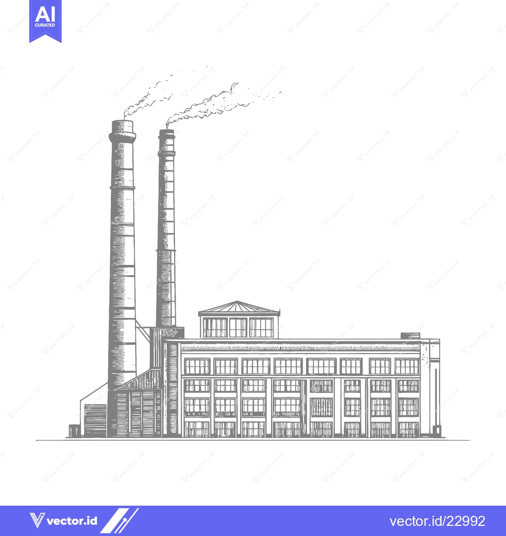 Premium Vector of Factory Building with Tall Smoke Stacks emitting Smoke
