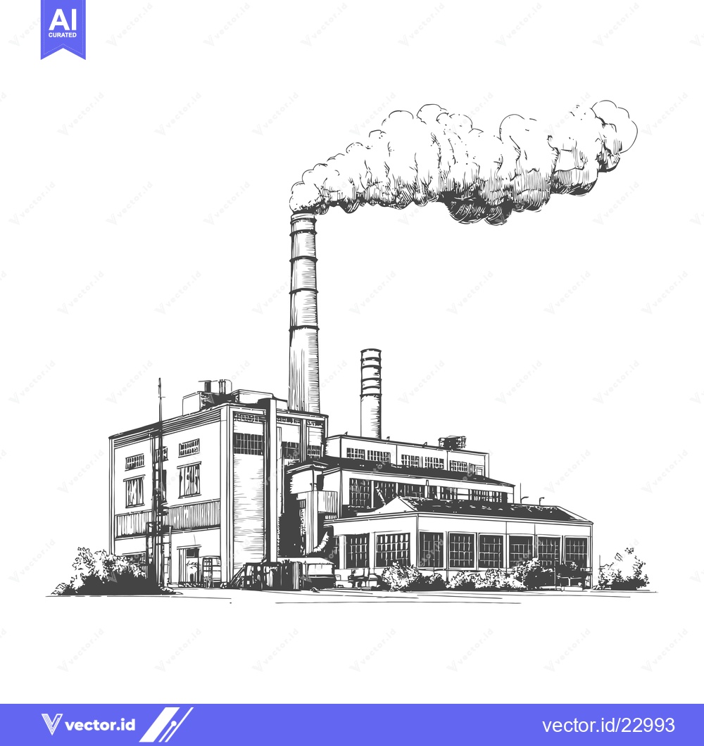 Premium Vector dari Industrial Factory Building Emits Smoke From Tall Chimney