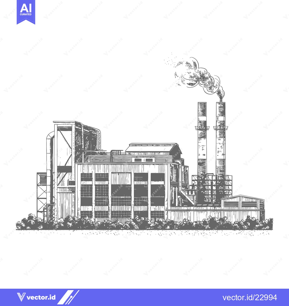 Premium Vector dari Industrial Factory Building With Tall Smoke Stacks