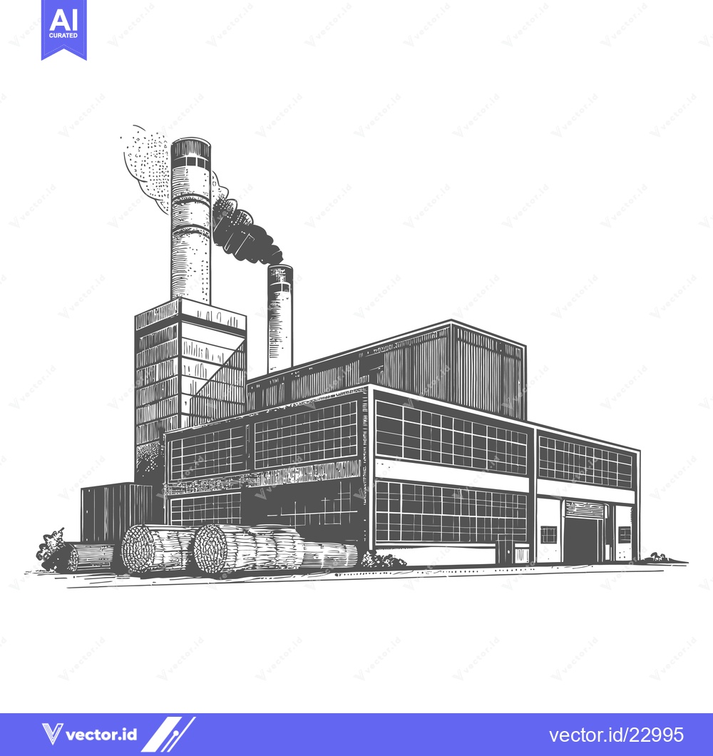 Premium Vector dari Industrial Factory Building with Smoke Stacks and Logs
