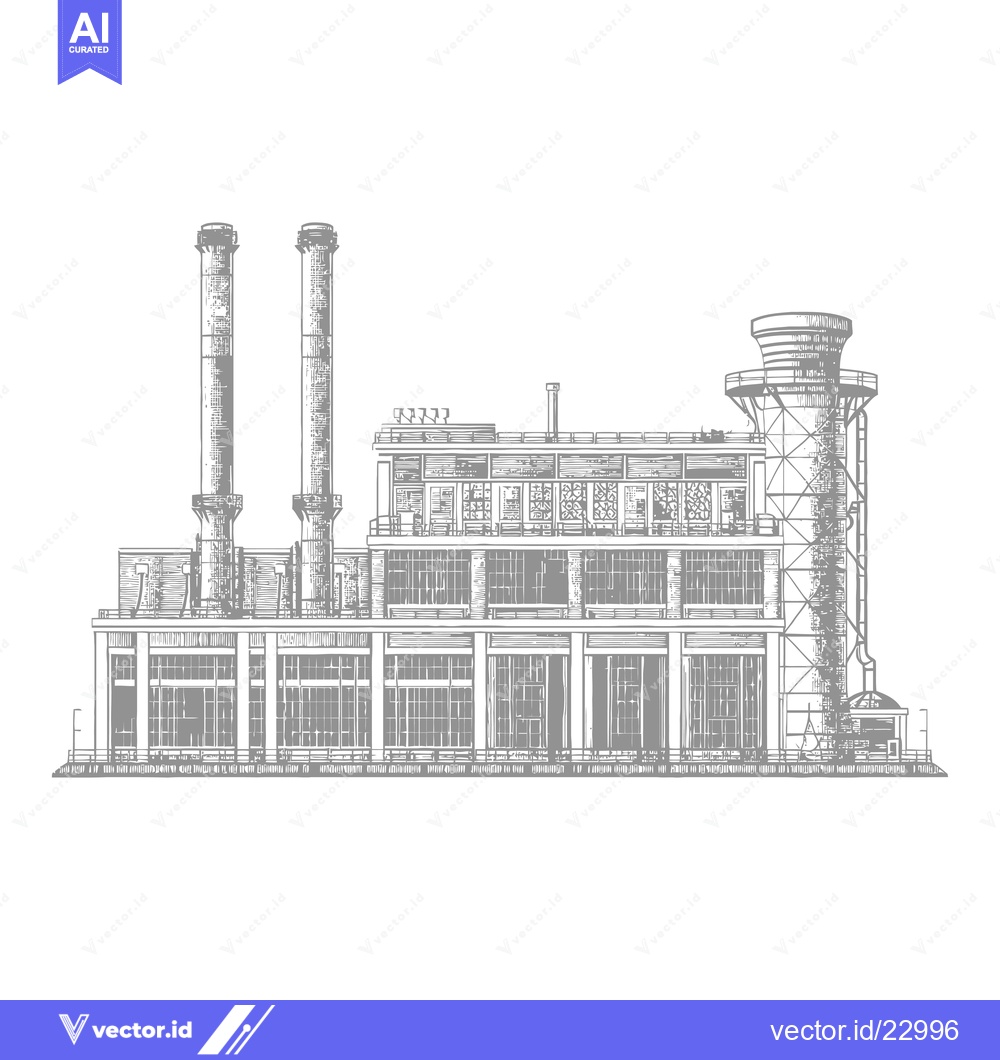 Premium Vector of Industrial Factory Building Architectural Sketch Drawing