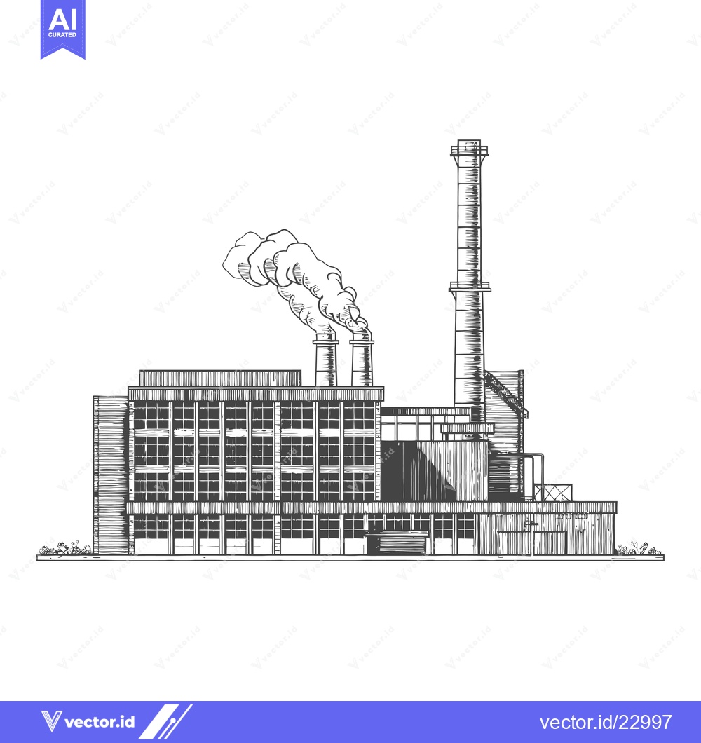 Premium Vector of Industrial Factory Building Emits Smoke From Tall Chimney
