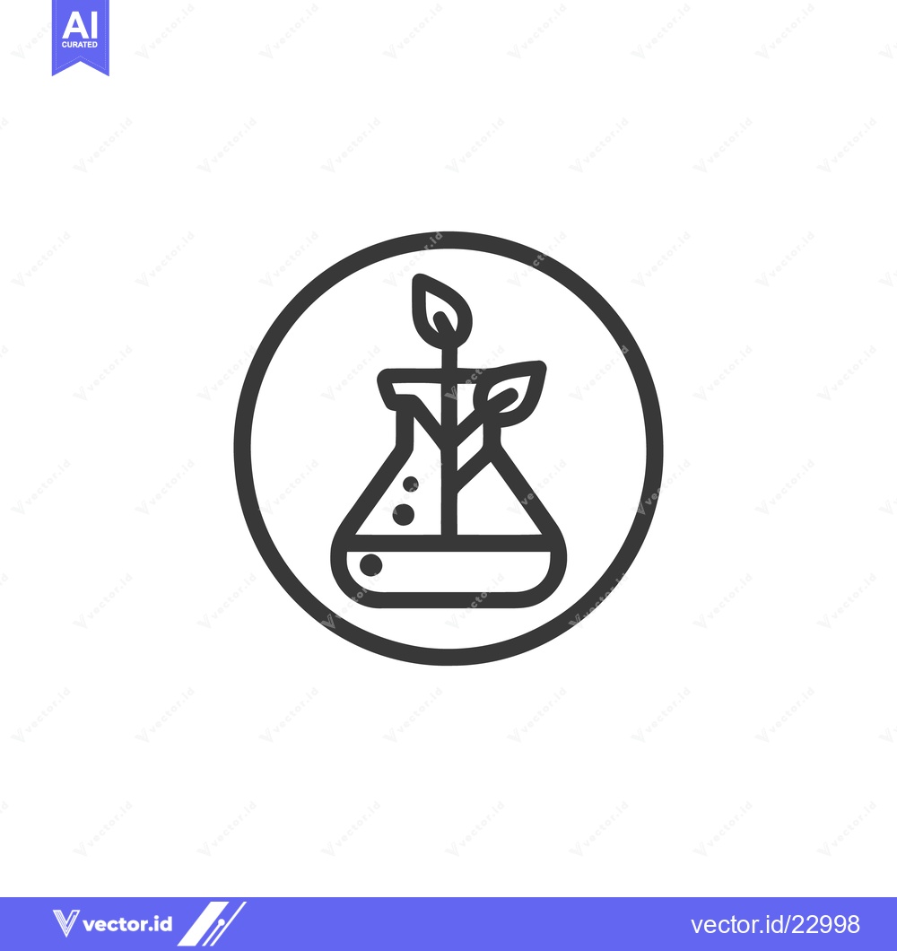 Premium Vector of Minimalist Icon: Flask with Plant Growth in Circle, Black and White De