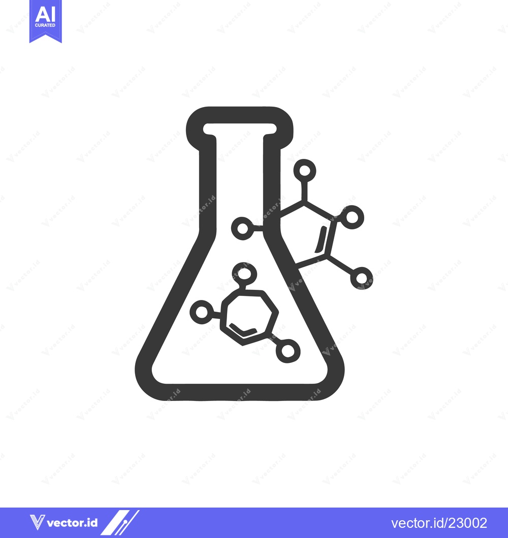 Premium Vector of Scientific Flask with Molecular Structures, Chemistry Icon, Black and