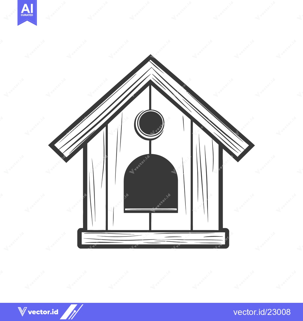 Premium Vector dari A wooden dog house graphic with a circular top detail