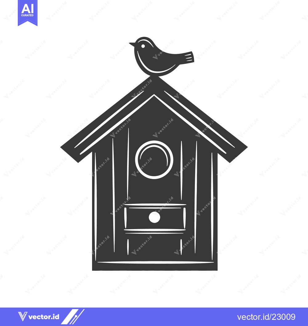 Premium Vector of A small bird sits on top of a wooden house structure