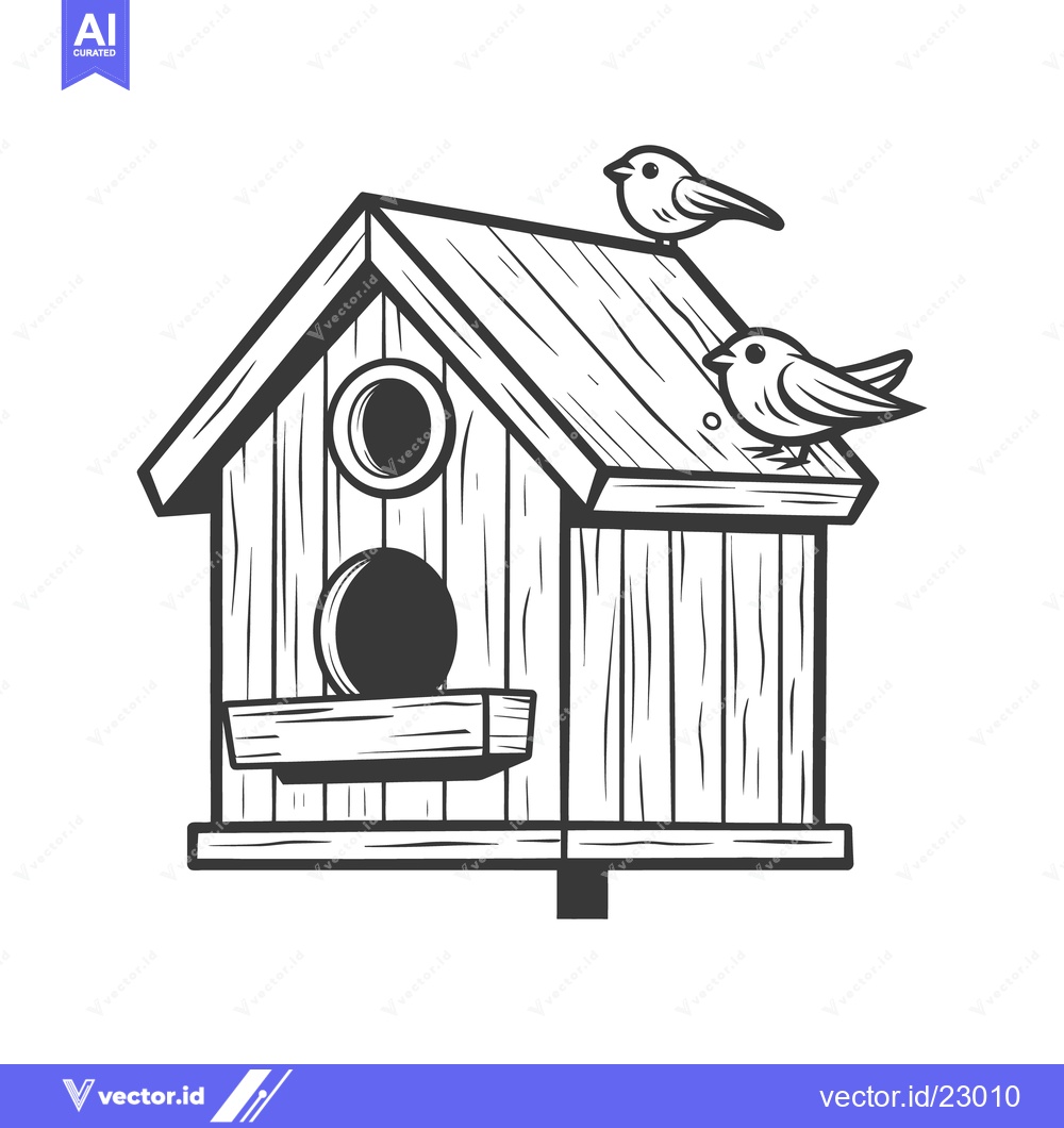 Premium Vector of A simplistic black and white illustration of a birdhouse and birds