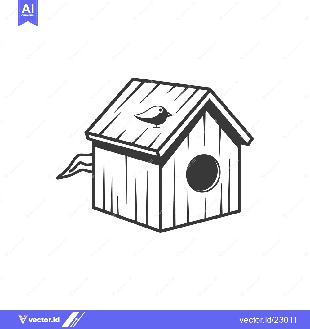 Premium Vector of Simple illustration shows a wooden birdhouse with a small bird on top